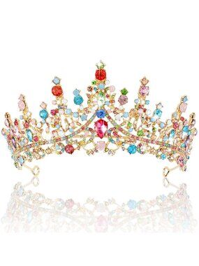Multicolor Gold Tiara Crown For Women Bridal Queen Princess Headpiece